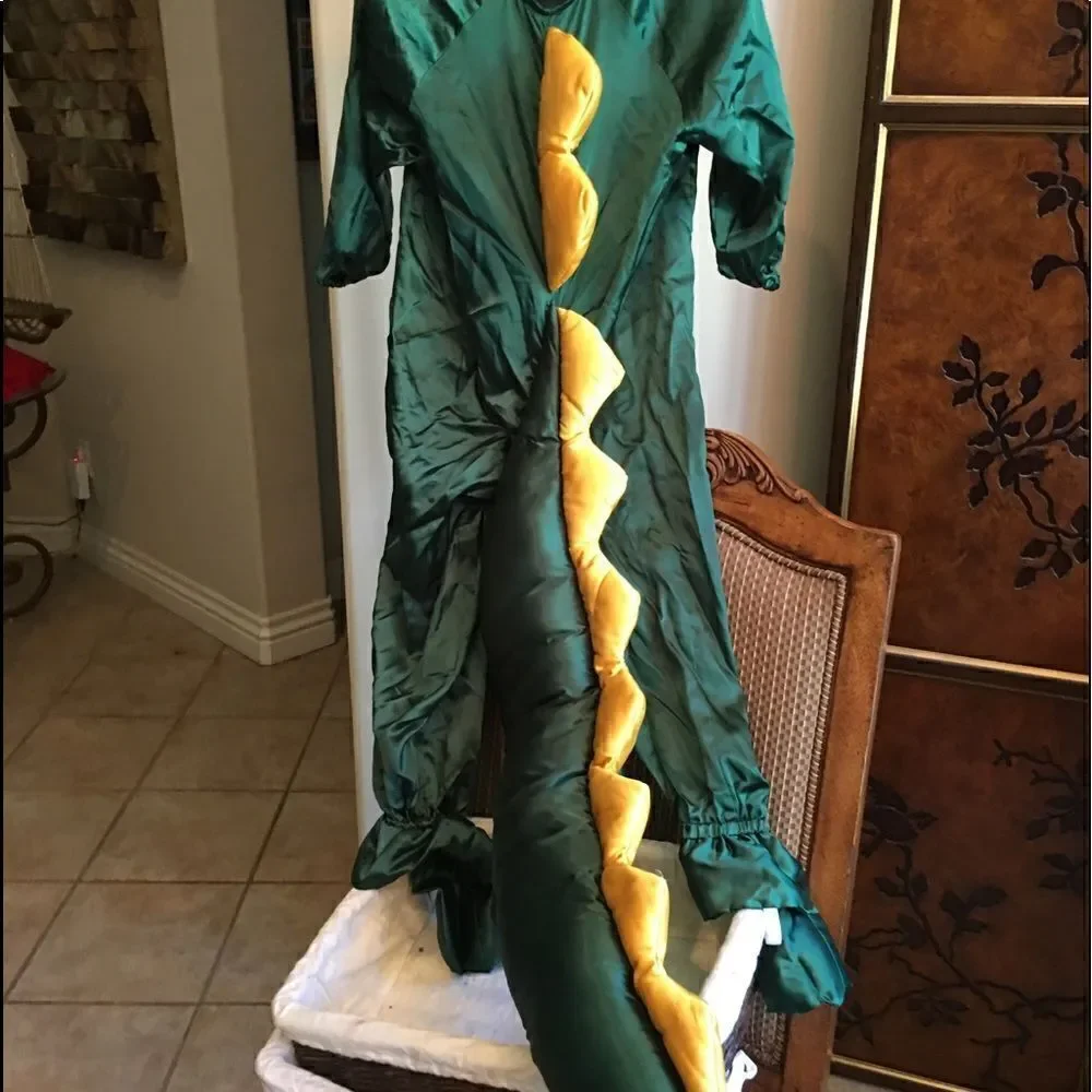🦖 🎃- 18 GREEN Satin Dinosaur with Gold Stuffed Stegasaurus